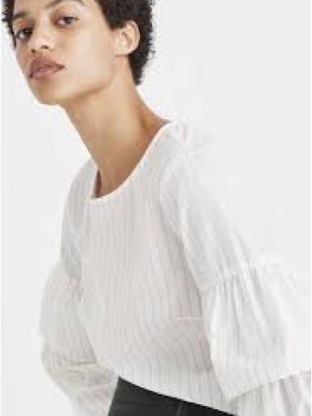 Madewell 100% Cotton White Pinstripe Ruffle Sleeve Blouse